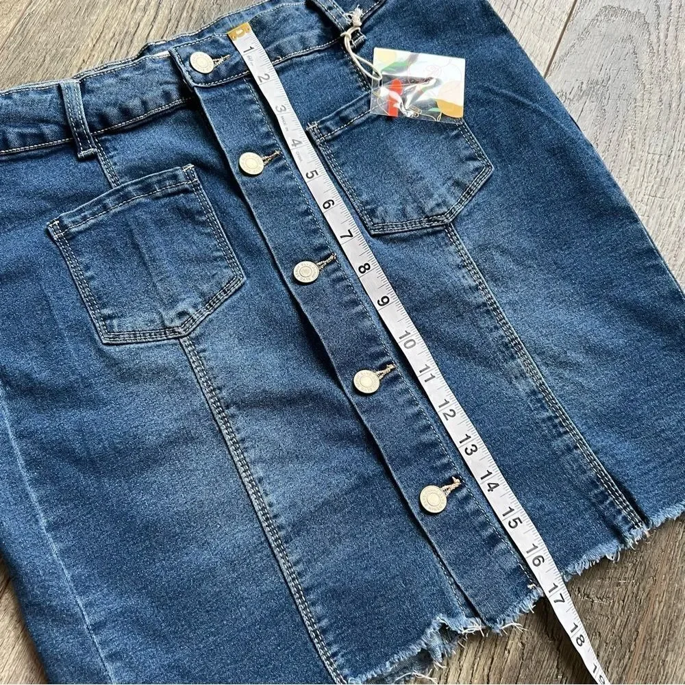 NWT Mele E Pere Blue Jean Button Up Mini Skirt Size Large